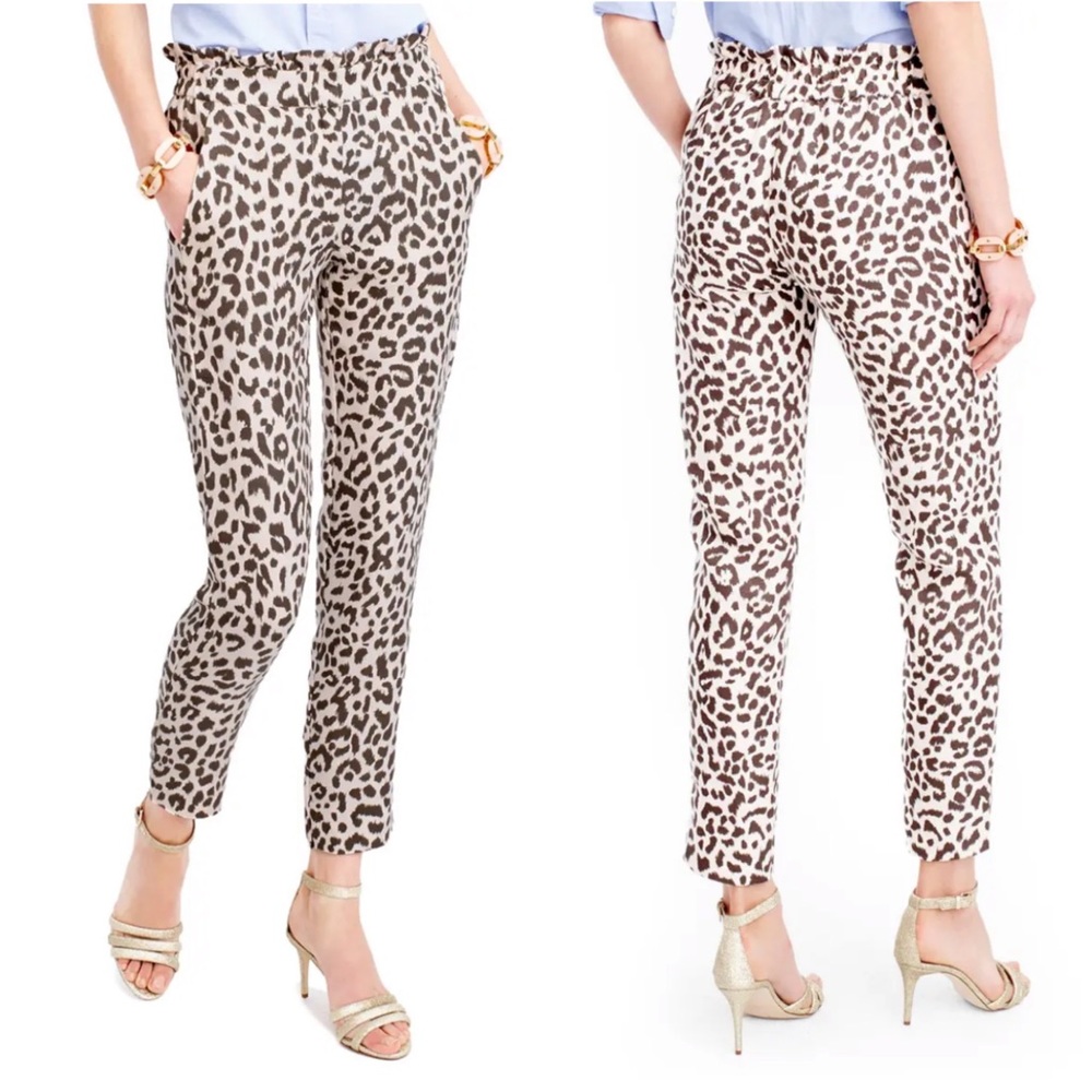 J CREW LINEN LEOPARD PRINT CROP PANTS wPOCKETS - 8